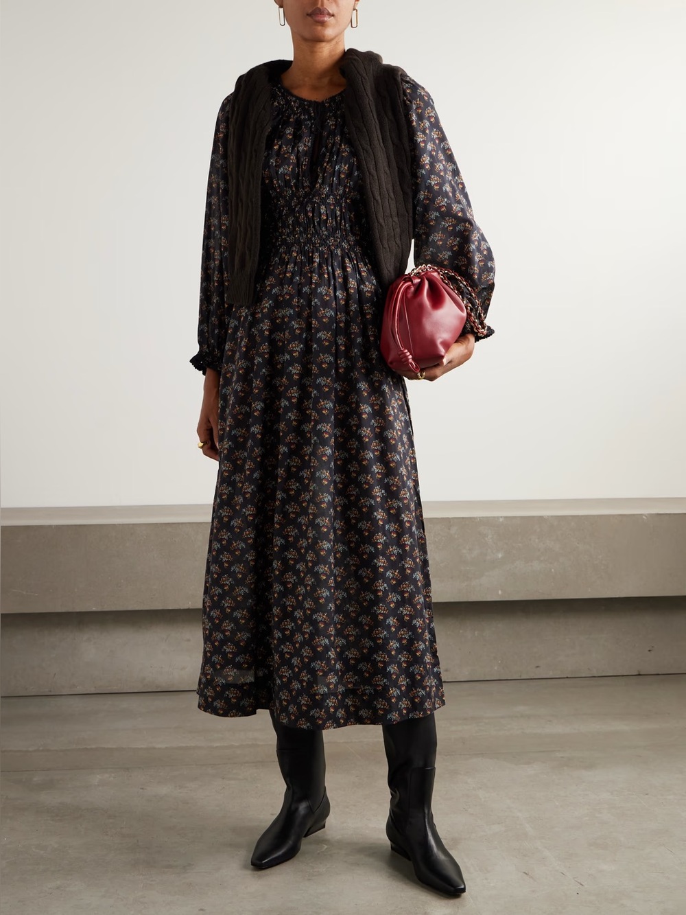 DÔEN Delfina shirred floral-print organic cotton-voile dress NWT $350 size XS